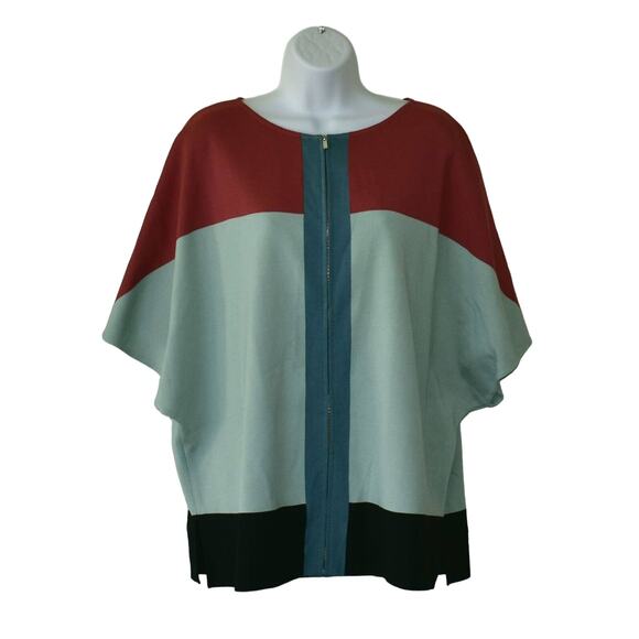 A8 Auth ST JOHN Milano Knit Colorblock Batwing Zip Up Cardigan Sweater Sz M $350 - Picture 2 of 9